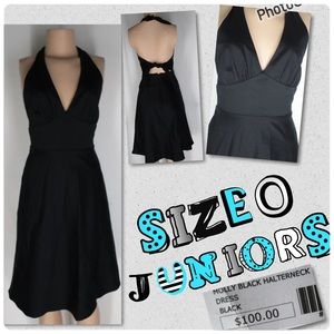 🗽Molly New York Black Polished Cotton Halter Dress Tie Back